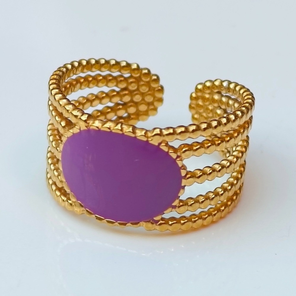 Stainless Steel Multi Row Ring Womens 6.5 Gold Purple Statement Boho Adjustable